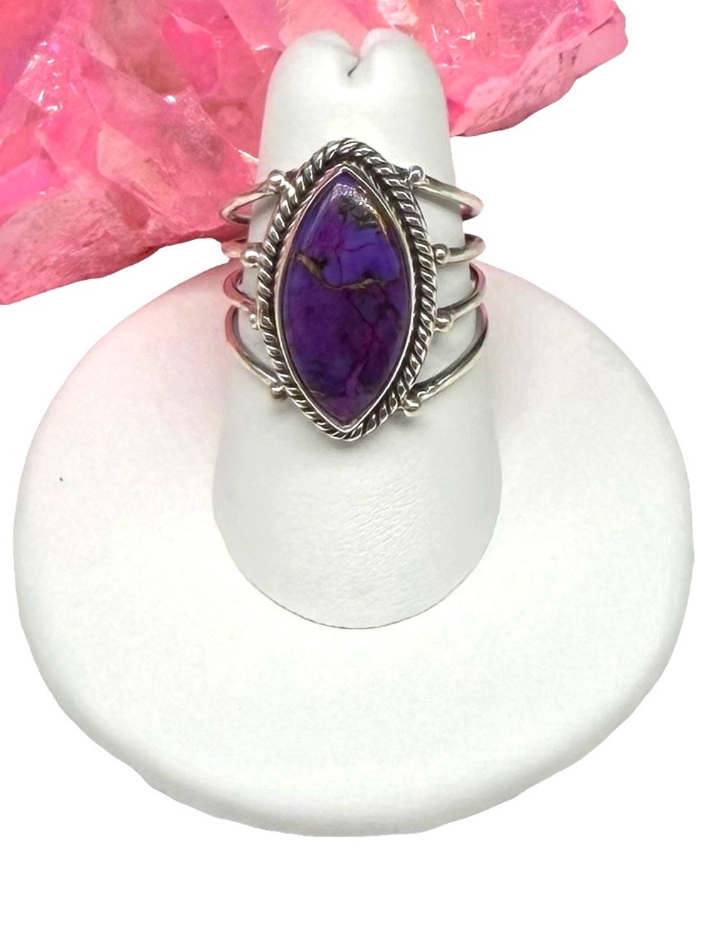 Kingman Purple Copper Turquoise Ring Size 7 Solid 925 Sterling Silver